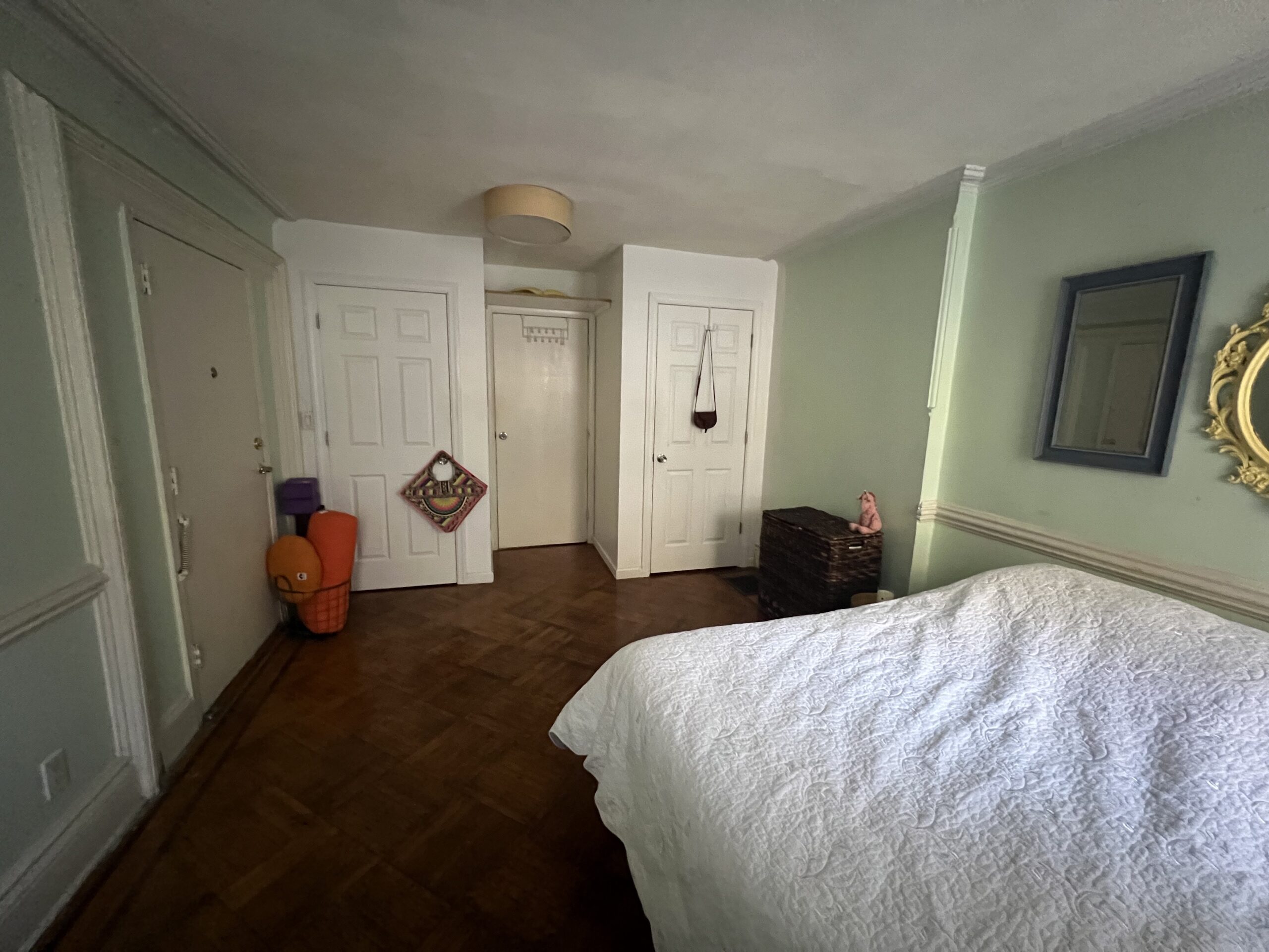 railroad style, ground floor apartment with private backyard