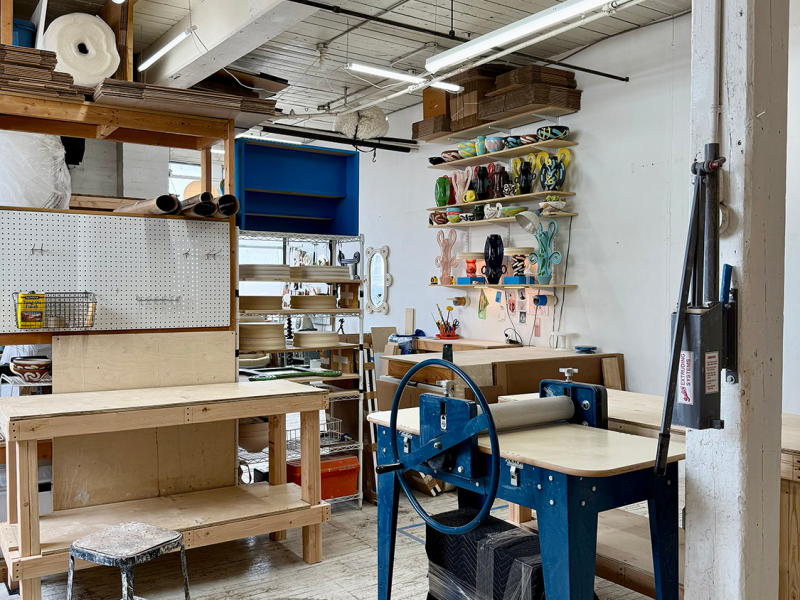 Ceramic studio for rent in shared, 750 sq ft. Light-filled space!